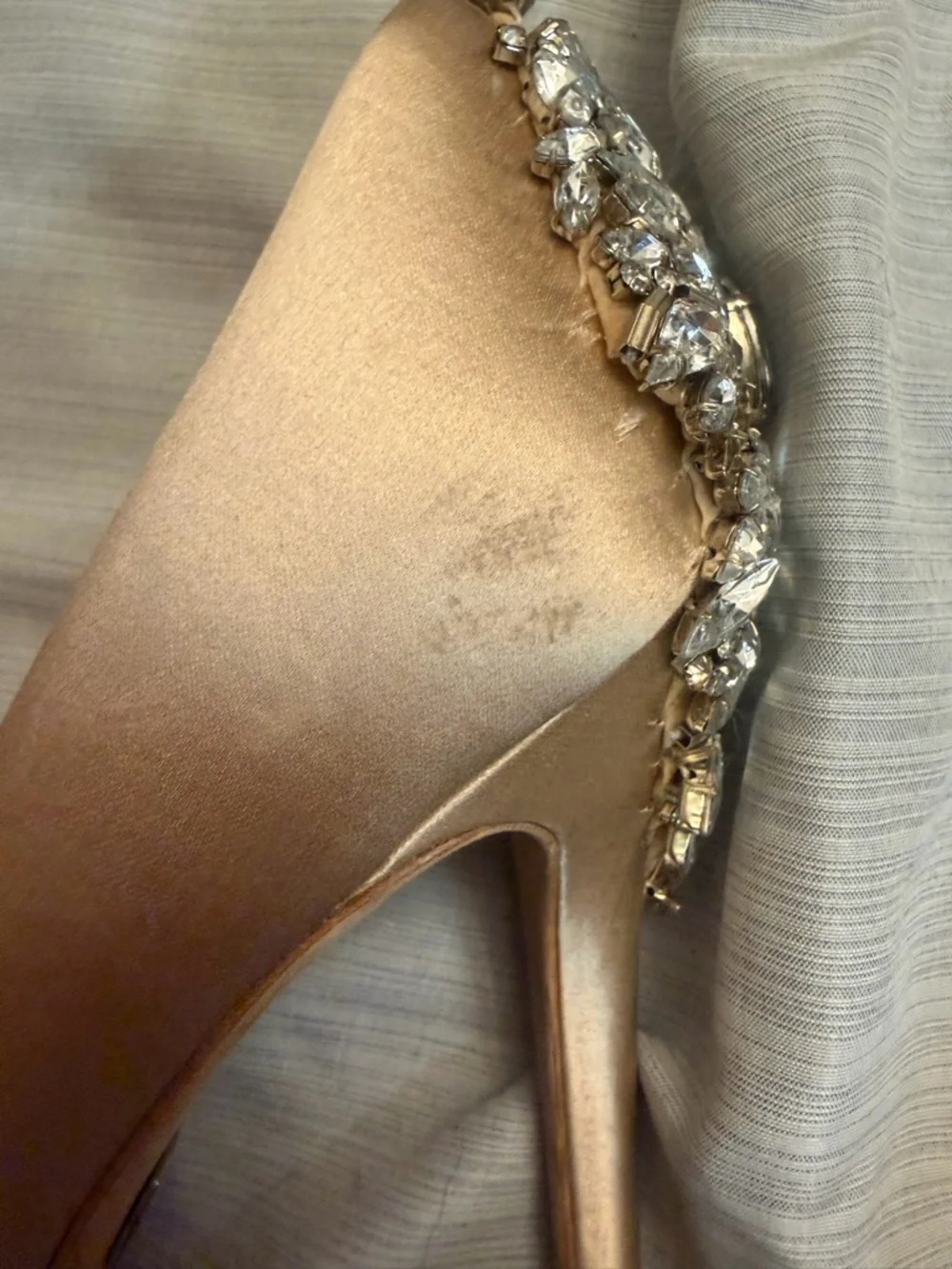 Badgley Mischka Kiara Embellished Peep-toe Pump Wedding Heel in Latte